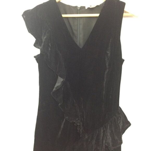 Scripted Black Velvet Ruffle Asymmetrical Dress - Picture 7 of 7